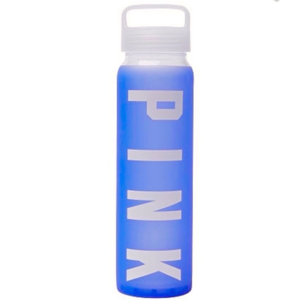 Victoria's Secret Pink Glass Water Bottle Blue